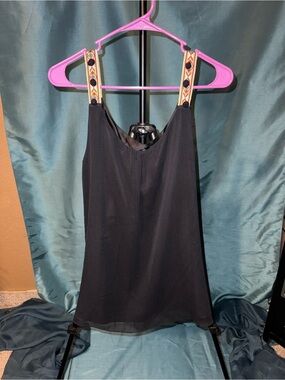 Kensie Black Cami Embroidered Straps Y2K Boho NWT Size L